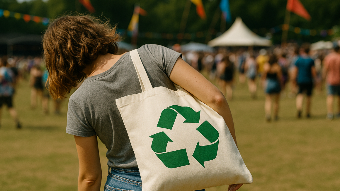 Herbruikbare katoenen tas op een festival